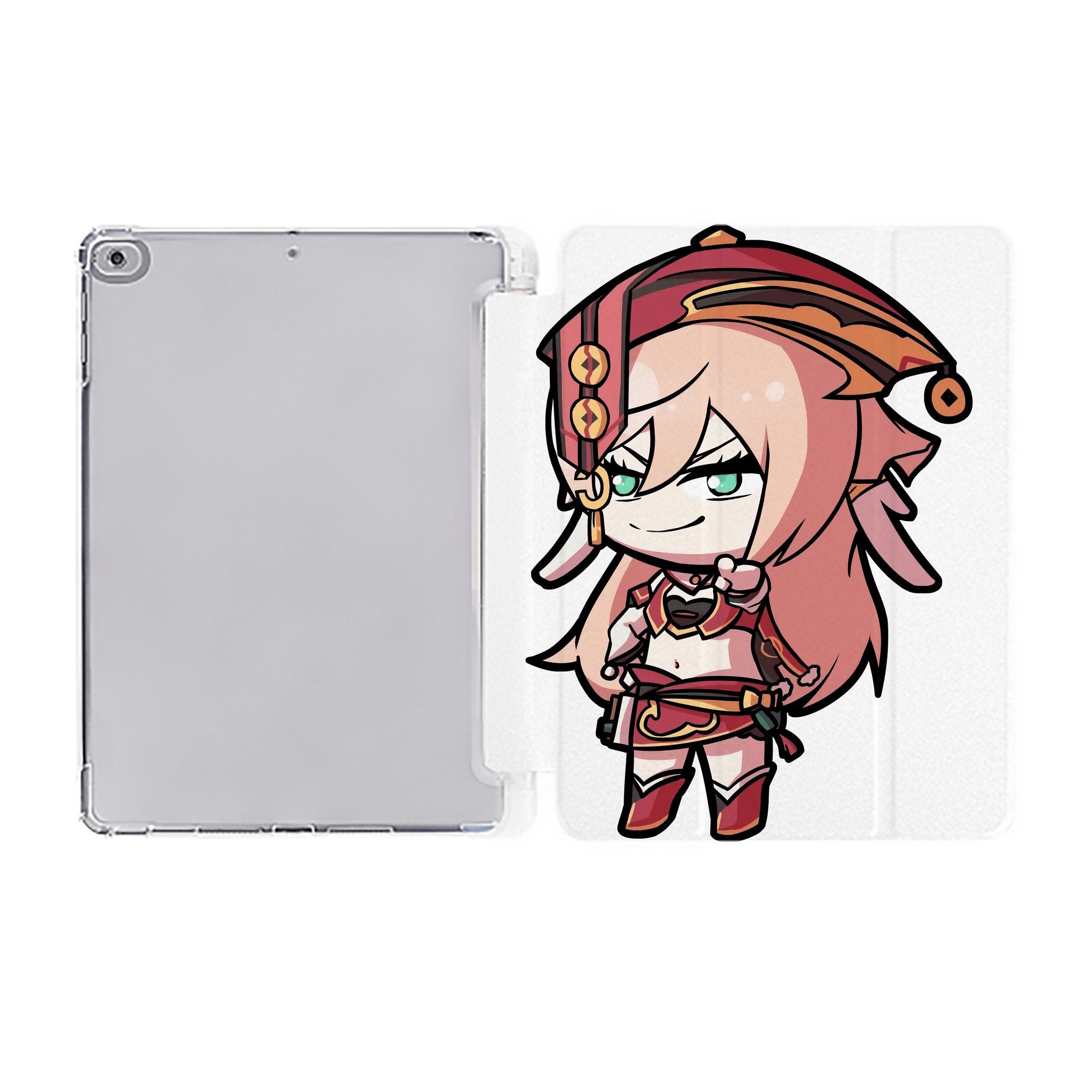 げんし神 ヤンフェイ genshin Yanfei IPad ケース ペン収納付き 三つ折りスタンド PUレザー×シリコン 対応機種9.5/10.5/10.9インチ